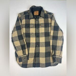 American Eagle AE Plaid Men’s Long-Sleeve Flannel Shirt Black Khaki Large Cozy